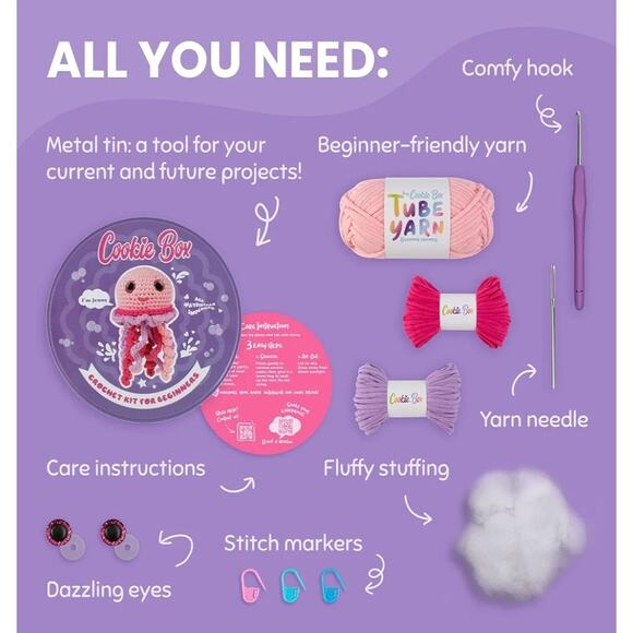 Cookie Box Crochet Kit for Beginners Jellyfish Jenny Read Description - Picture 6 of 6